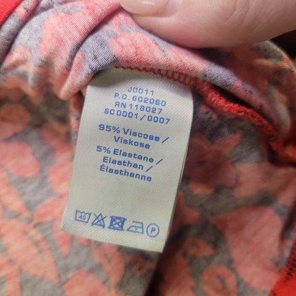 Boden Red Blue Floral Faux Wrap Jersey Top Womens Size US 14 Long sleeve - Picture 8 of 9